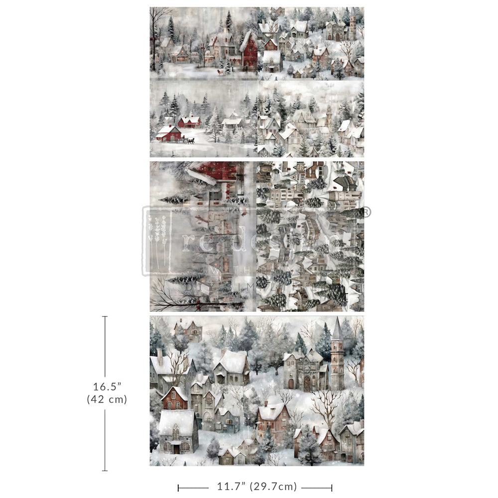 reDesign with Prima A3 Decoupage Fiber Pack - Silent Night Snow Village