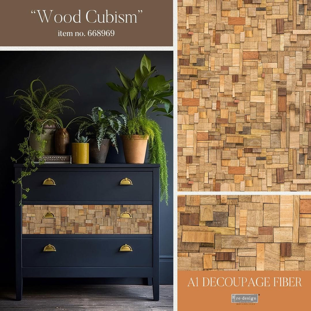 EXCLUSIVE reDesign with Prima A1 Decoupage Papers - Wood Cubism
